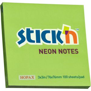Karteczki samoprzylepne Stick'n 76x76mm, 100szt zielone neonowe